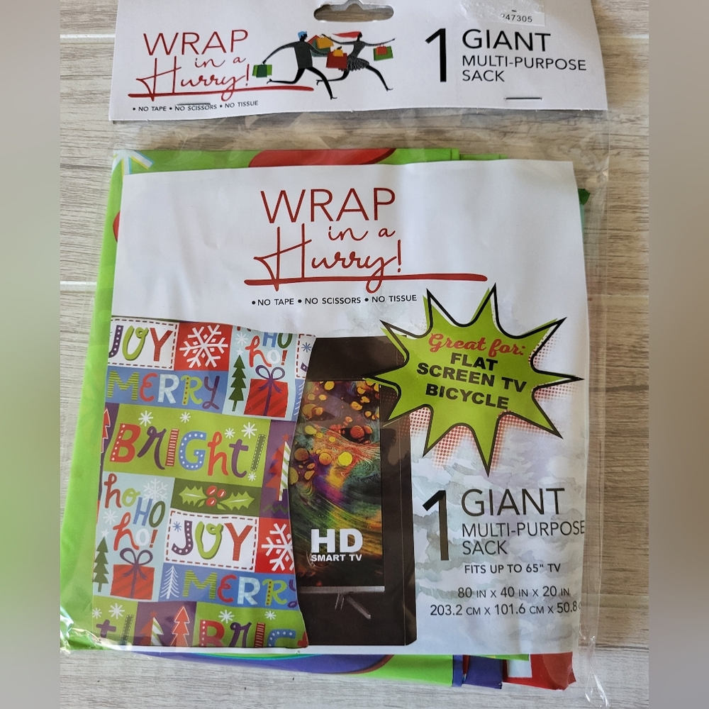 Wrap Giant Gift Sack Bag 80" x 40" fits up to 65" TV‎ Bike Christmas